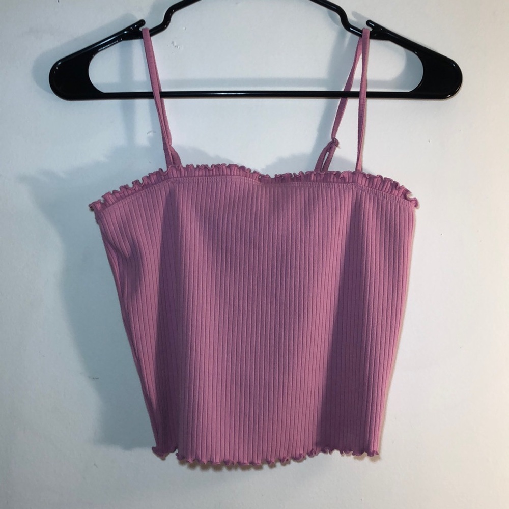 Pink Ribbed Cropped Tank Top